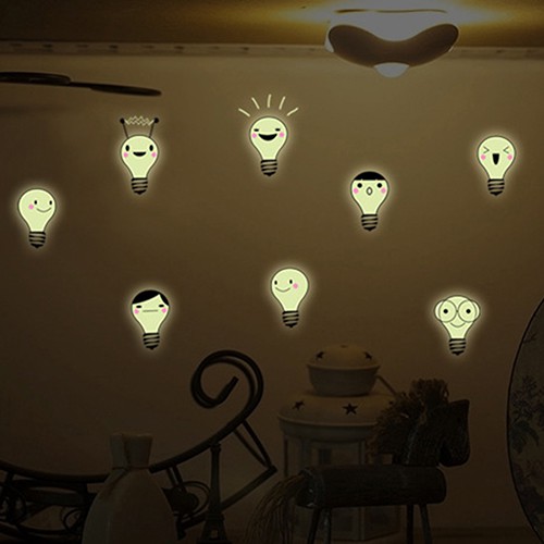 8 Pcs Light Bulb Glow in The Dark Ceiling Wall Stickers Baby Bedroom Home Decal