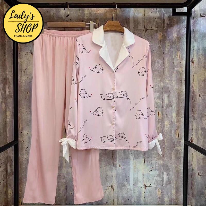 Đồ Bộ Pijama - Bộ Lụa Satin Dài Tay Hoạ Tiết Cao Cấp [FREE SHIP] | BigBuy360 - bigbuy360.vn