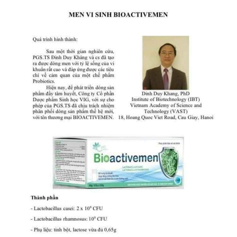 [Viện Hàn Lâm KHCN] Men Vi Sinh Bioactivemen tieu hóa khỏe, trẻ ăn ngon - Men Bioactivemen