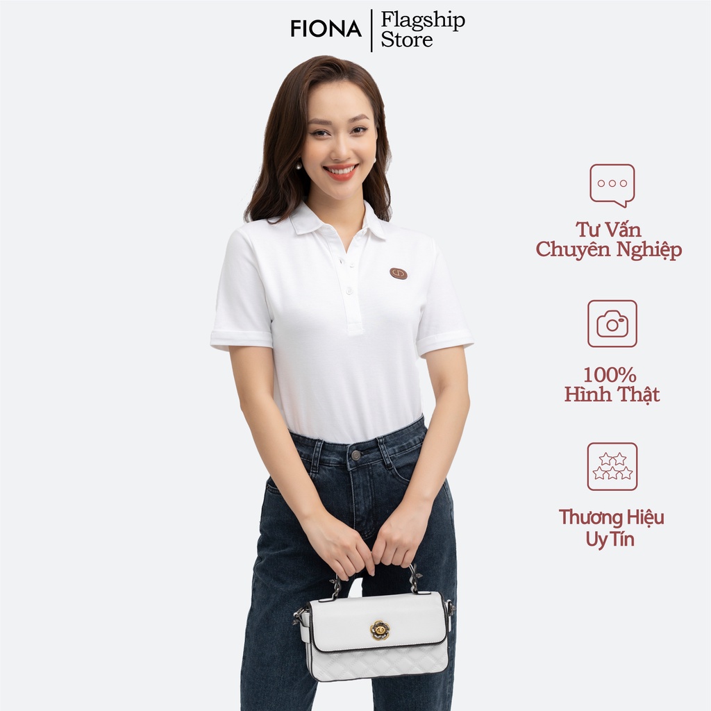 Áo thun nữ cotton Fiona, Áo polo tay ngắn màu trắng co giãn chất liệu mịn mát FIONA F522182