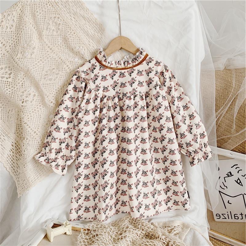 Váy hoa babydoll vintage mùa thu cho bé