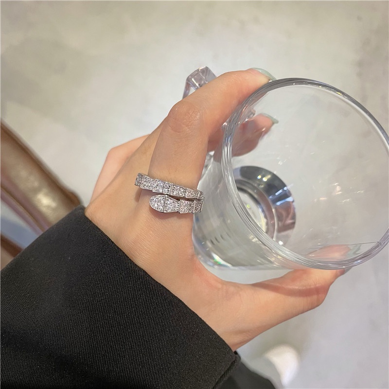 Nhẫn Hở Hình Rắn Khảm Đá Zircon Bằng Đồng Xu Hướng Mới