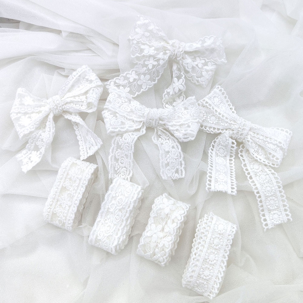 Chất lượng cao ren 1 mét 3cm Ren Hoa Thêu Ruy băng Đường viền trắng Mẫu thêu DIY Thủ công Phụ kiện vải ren