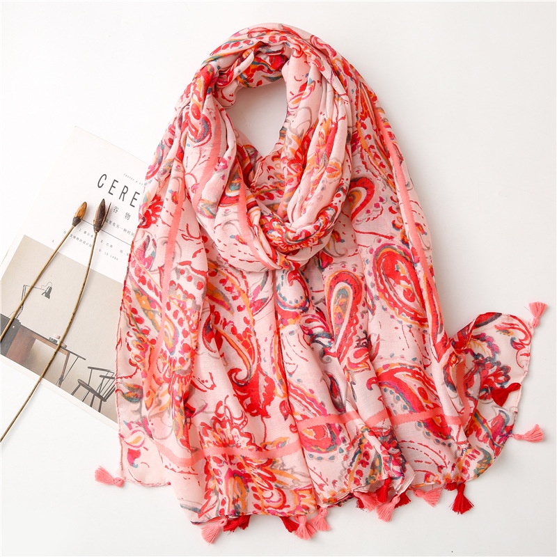 Khăn Choàng Chống Nắng Bằng Vải Cotton Lanh In Họa Tiết Phong Cách Bohemian Cổ Điển