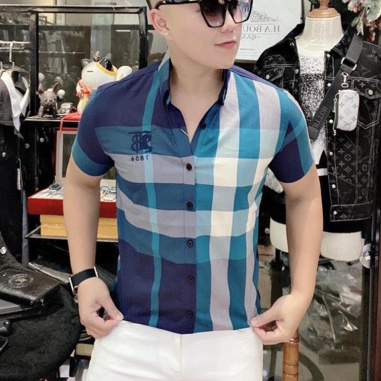 Áo sơ mi Nam Nữ ⚡FREE SHIP⚡ Áo sơ mi tay ngắn Burberry kẻ sọc caro 5 !