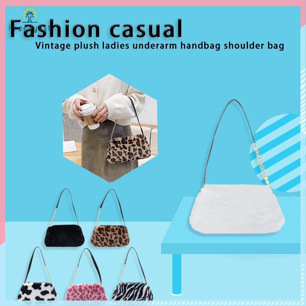 [Mã FASHIONCB264 giảm 10K đơn bất kỳ] Túi lông nhung xách tay họa tiết da động vật thời trang mùa đông cho nữ