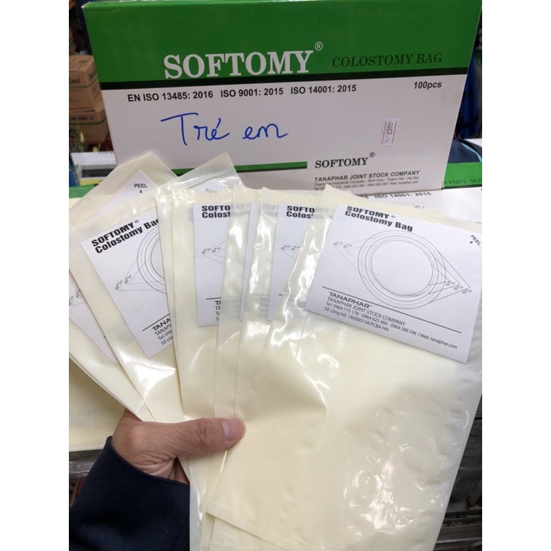 Hộp 100 cái túi hậu môn nhân tạo Softomy trẻ em size 45 - túi chứa đựng phân người lớn trẻ em SOFTOMY