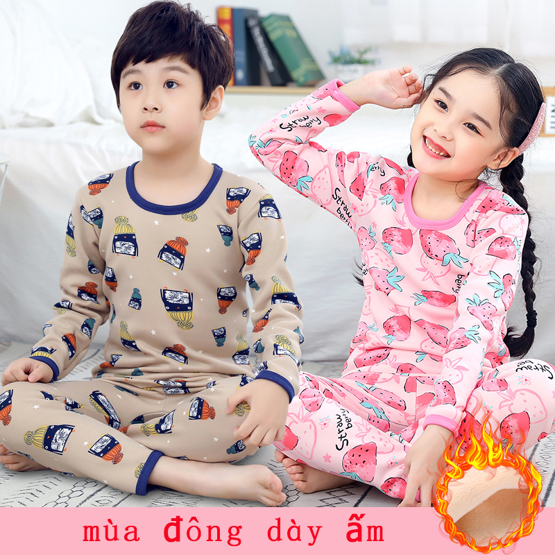 Bộ đồ ngủ chất liệu dày giữ ấm cho bé trai và bé gái phù hợp vào mùa đông