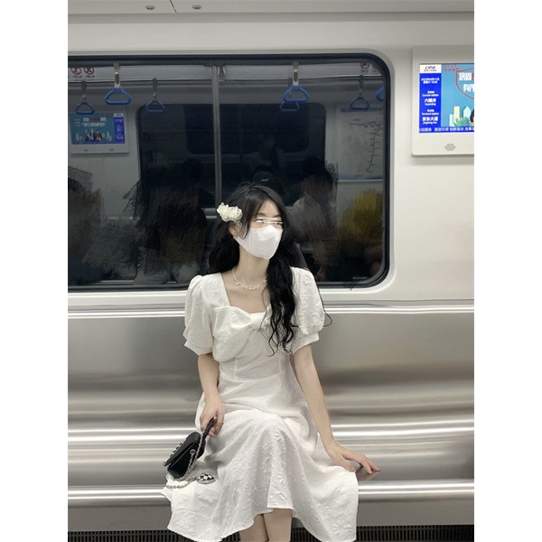 Đầm Trắng Thắt Nơ Eo Phong Cách Hàn Quốc Ngọt Ngào Thời Trang Mùa Hè Hàng Mới Dành Cho