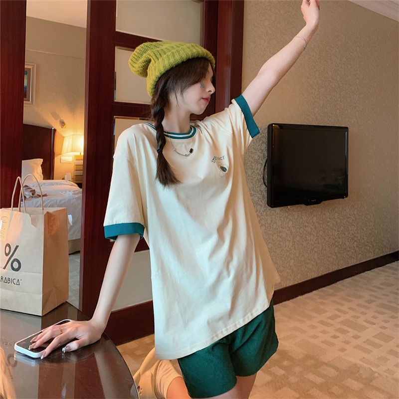 Áo thun SUXI ngắn tay cổ tròn màu sắc đơn giản thời trang mùa hè dành cho nữ