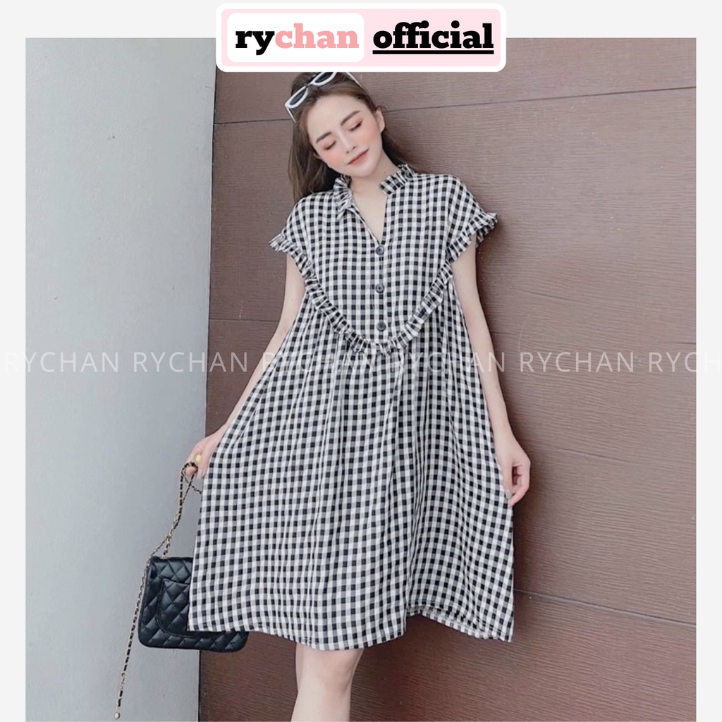Đầm Nữ Họa Tiết Caro Phối Cổ Bèo To Nút Đen Cực Độc Lạ Cực Cá Tính Dáng Ngắn Cực Ưa Chuộng [ẢNH THẬT CUỐI] - DX9941