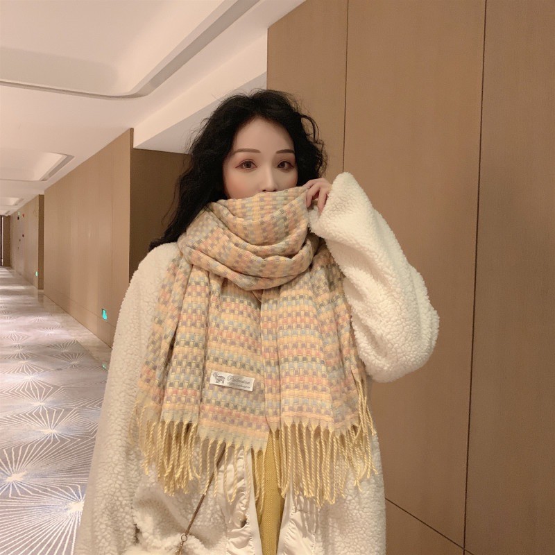 KC01 Khăn choàng nam nữ cashmere caro phối màu pastel xinh