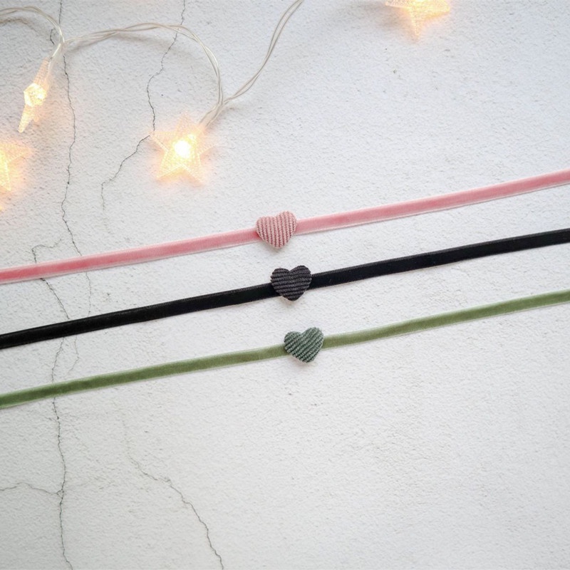 【JIHE】Vòng Cổ Choker Vải Nhung Hình Trái Tim Thời Trang Nhật Hàn