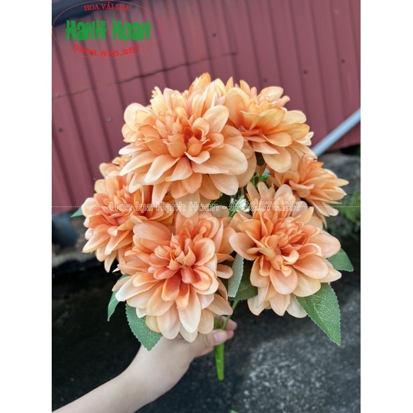 Chùm hoa thược dược 9 bông cao cấp bông 10cm- Hoa giả trang trí