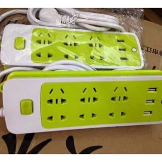 Ổ điện xanh đa năng 6 ổ cắm và 3 cổng USB để sạc điện thoại