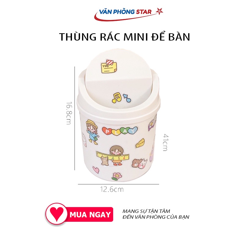 [FREE SHIP] Thùng rác nắp lật bằng nhựa dùng cho văn phòng mini chất lượng cao để bàn tiện lợi trang trí decor dễ thương