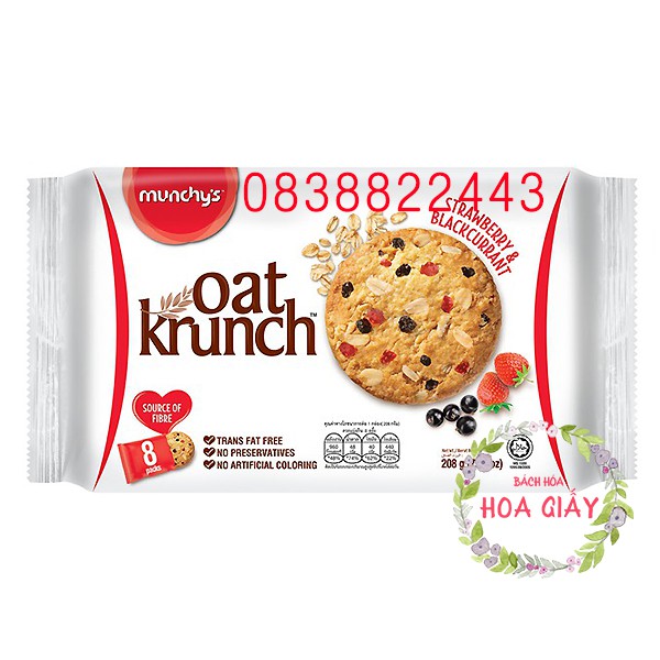Bánh Yến Mạch Oat Krunch Munchy's Hạt Phỉ Dâu Nho Đen/ Socola Đen Gói 208G /156G ăn kiêng sáng vặt giòn