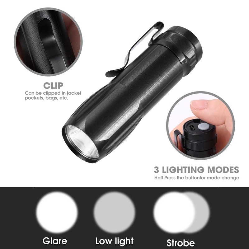 Đèn LED Bắt Sáng Chống Thấm Nước Sạc Bằng Cổng USB Kèm Kẹp Bút Tiện Lợi