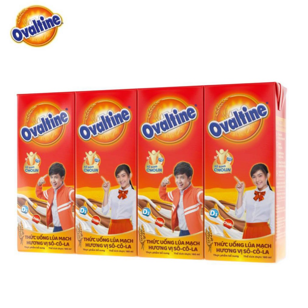 Thức uống lúa mạch hương vị sô-cô-la Ovaltine hộp giấy 180mlx4