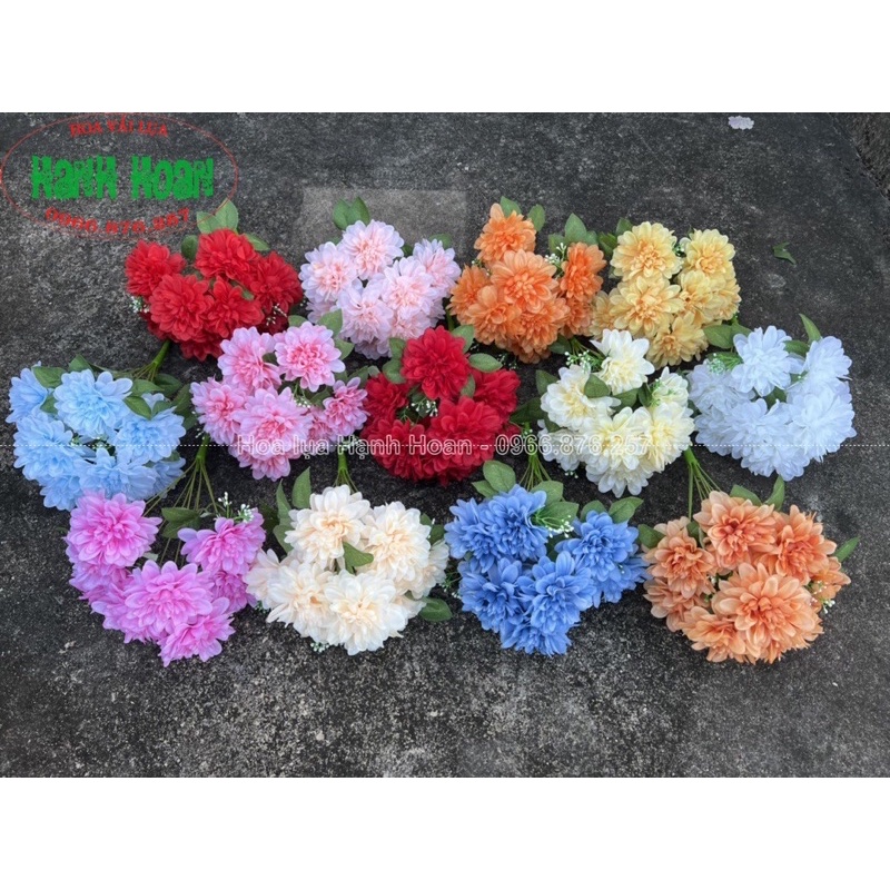 Chùm hoa thược dược 9 bông cao cấp bông 10cm- Hoa giả trang trí
