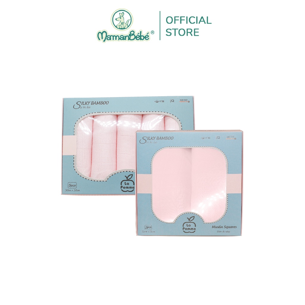 Combo K001 sét 5 khăn (30x30cm) &amp; K002 sét 2 khăn (75x75cm) la pomme màu Hồng Pastel