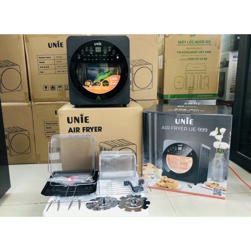 Nồi chiên không dầu Unie 999, bếp chiên không dầu 15L, nồi chiên gà nguyên con có trục xoay, chính hãng Unie, kèm Quà