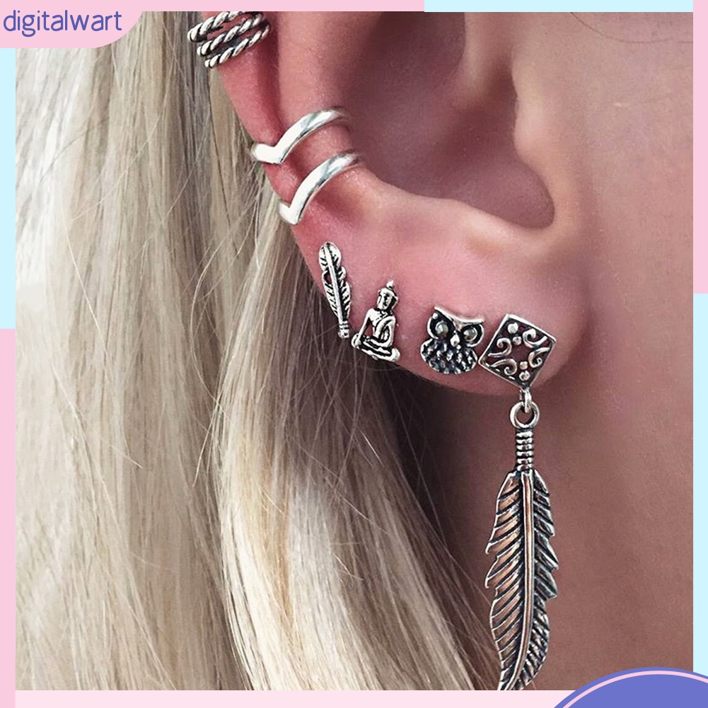 Set 6 khuyên vành tai kim loại Vintage cho nữ