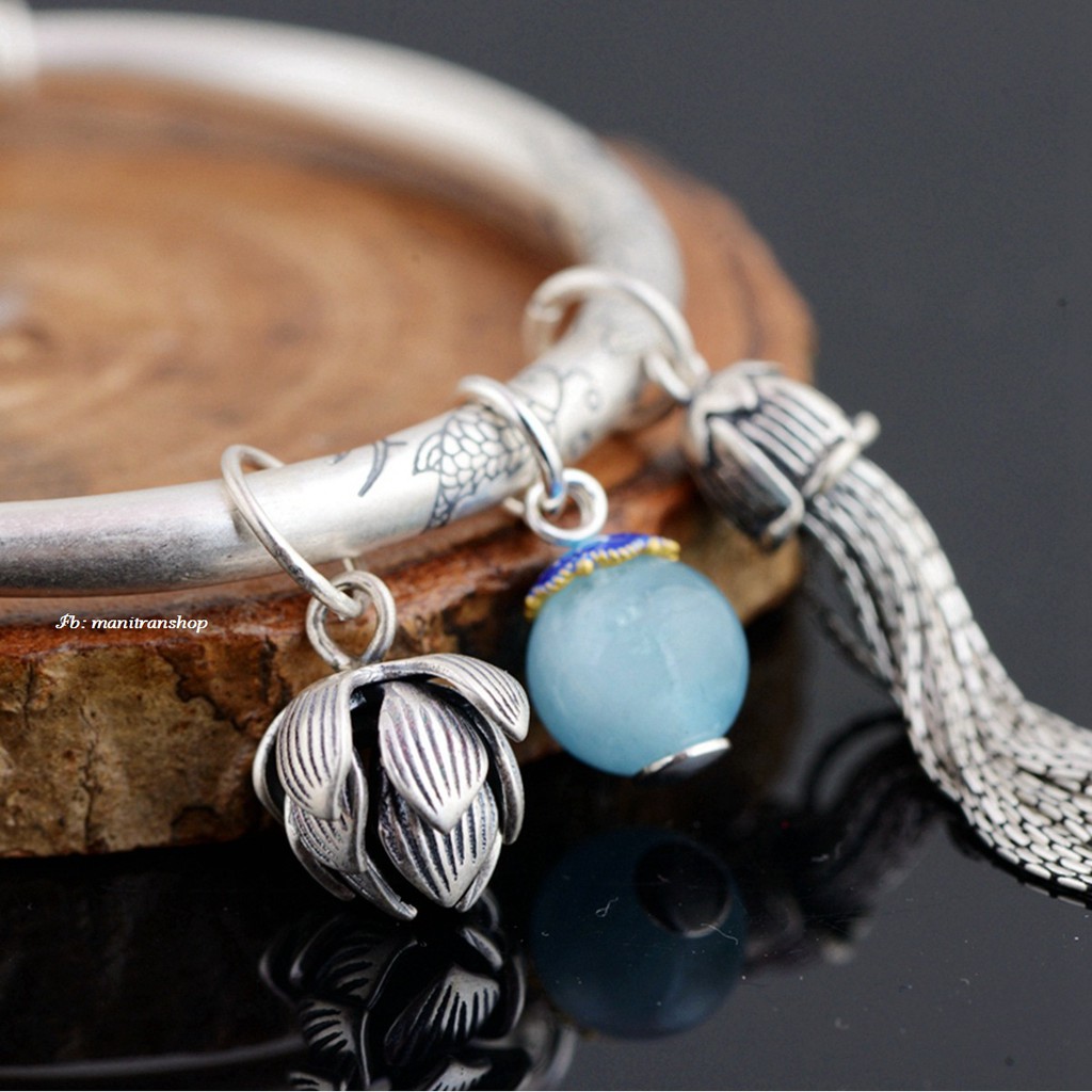 Vòng Tay Hoa Sen Cát Tường Phật Giáo - Hạt Xanh Ngọc VT295