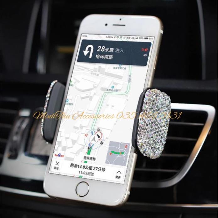 Kẹp Điện Thoại Đính Đá 360 Gắn Taplo, Đế Hít Chân Không Xe Ô Tô