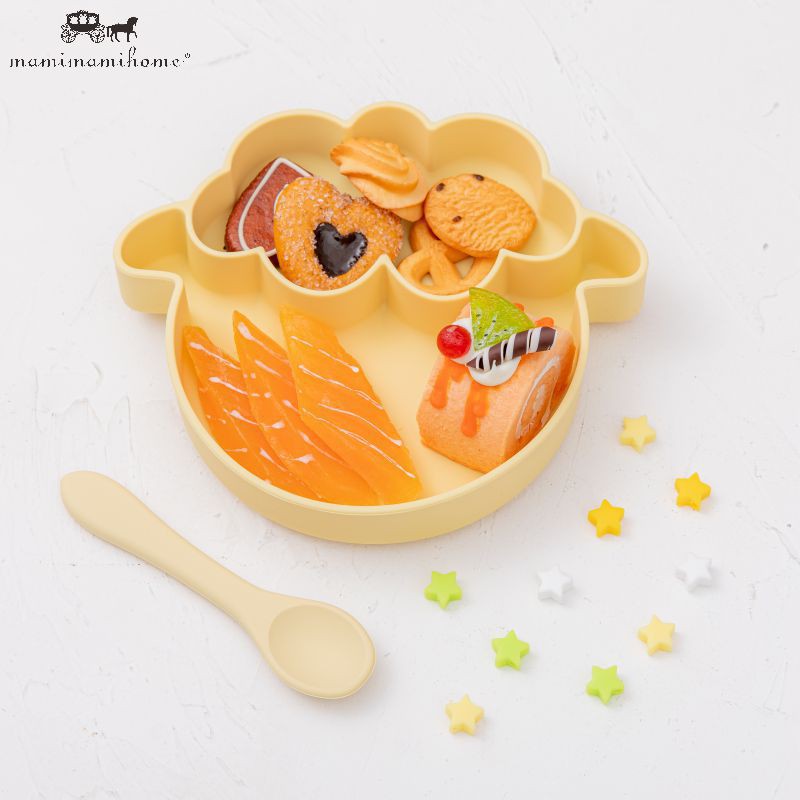 Set bát ăn và thìa bằng MAMIMAMIHOME silicon cao cấp hình cừu không thấm nước không chứa BPA cho bé