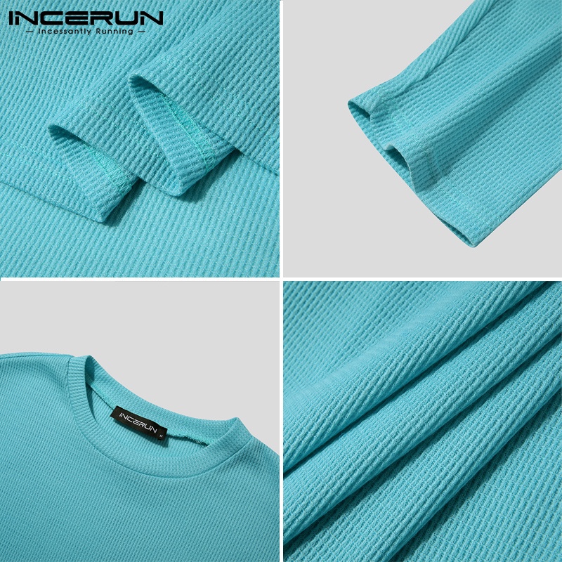 Áo thun INCERUN cổ tròn tay dài đơn giản thời trang dành cho nam