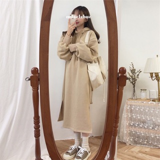 ORDER ĐẦM HOODIE DÀI NỈ BÔNG ULZZANG