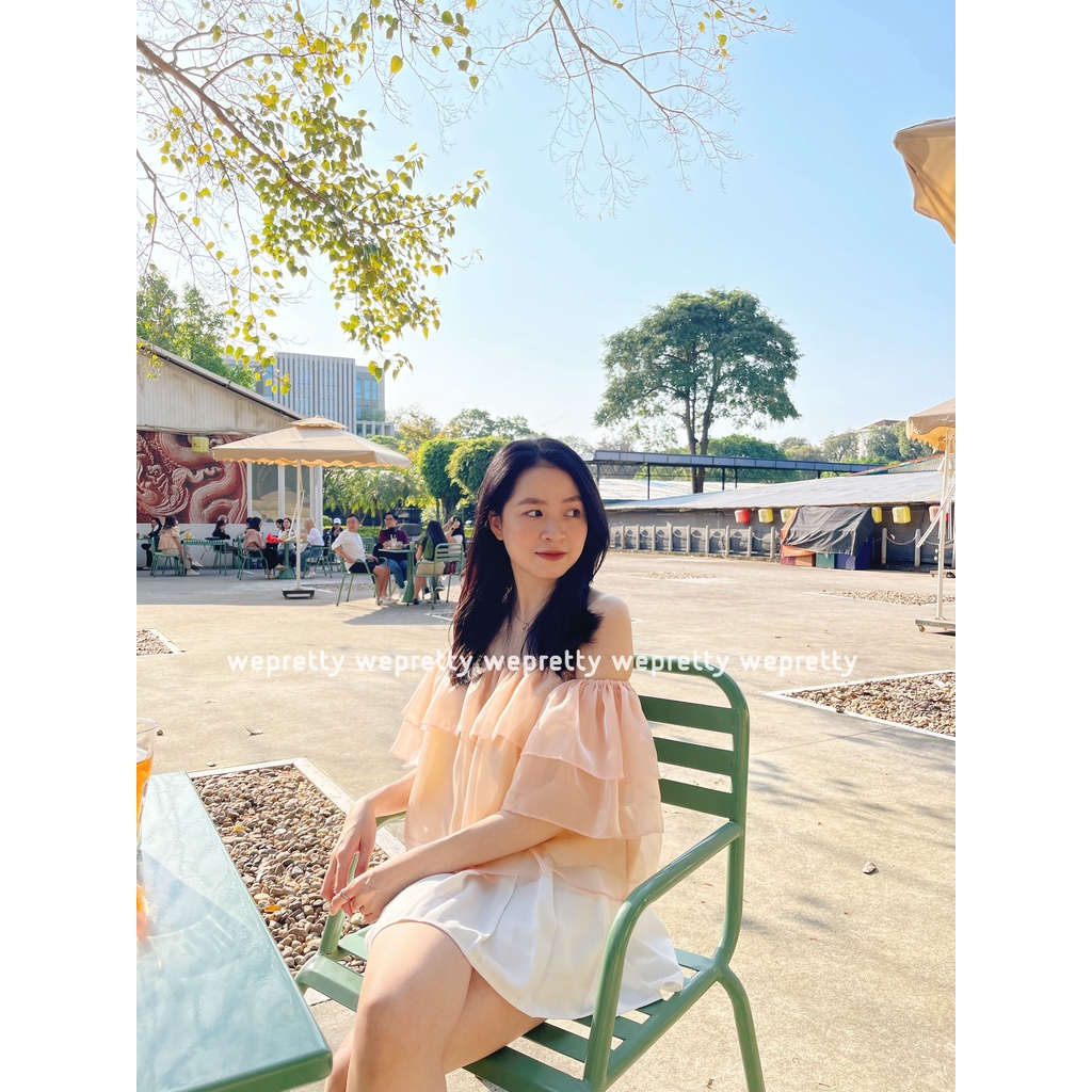 Áo trễ vai nữ tay bồng croptop 2 lớp có lớp lót ngắn tay vải organza cao cấp chất mát Wepretty Clothes | BigBuy360 - bigbuy360.vn