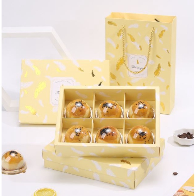 10 Hộp đựng 6 bánh trung thu 75g - 80g - 100g - Lá Vàng, hộp đựng bánh trung thu mini 2023 mẫu mới