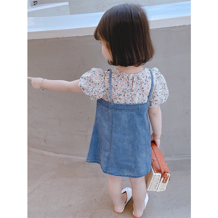 [SALE] Váy Bé Gái Denim KIMCHIBABY Hoạ Tiết Hoa Nhí Điệu Đà Đi Chơi, Đầm Cho Bé Mặc Hè CKV02