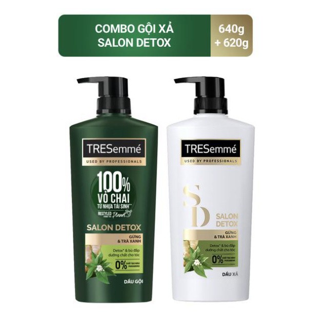 Combo Gội 640g &amp; Xả 620g Salon Detox Cho tóc chắc khỏe bóng mượt với Gừng &amp; Trà Xanh giúp Detox tóc sạch sâu