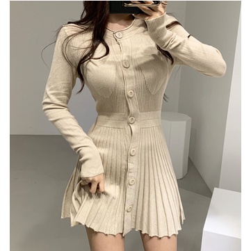 (SẴN BE)Váy xếp ly ngắn len dệt kim sang trong Retro phong cách Hàn Quốc 2021 | BigBuy360 - bigbuy360.vn