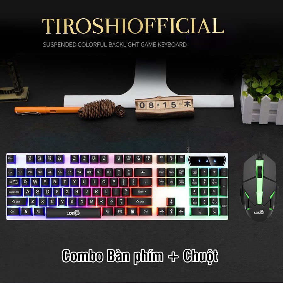 Bộ bàn phím giả cơ Tiroshi chuột gaming, combo bàn phím chuột bật tắt led sử dụng máy tính bàn, laptop văn phòng