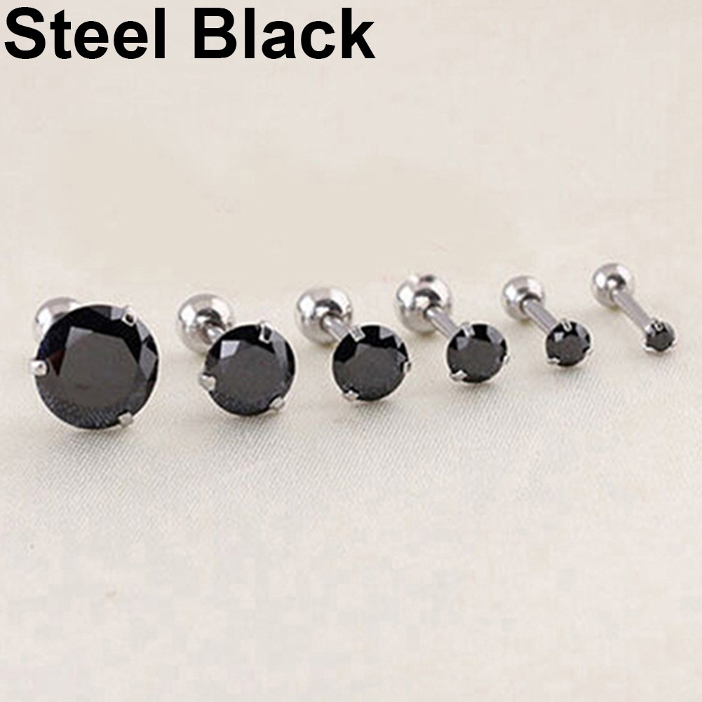 Khuyên Tai Thép Không Gỉ Đính Đá Zircon 3 Chấu Thời Trang