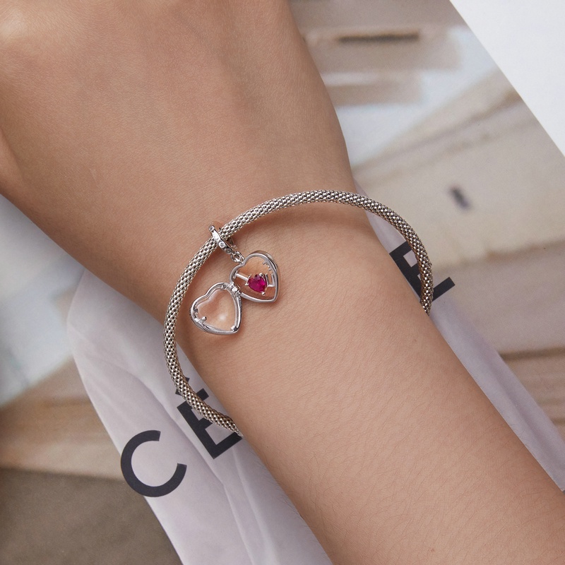 BAMOER Mặt Vòng cổ Bạc 925 Hình Trái Tim Thời Trang DIY