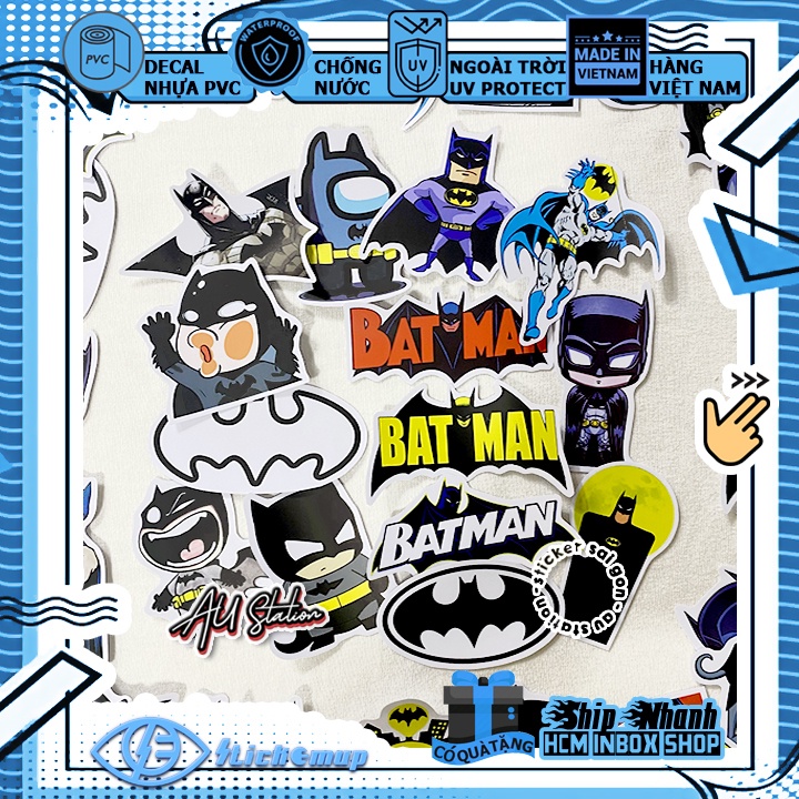 Sticker Hình dán Người dơi Bat man - Hàng VN, chất liệu decal nhựa pvc, không thấm nước,  dán xe, nón bh, laptop, vali