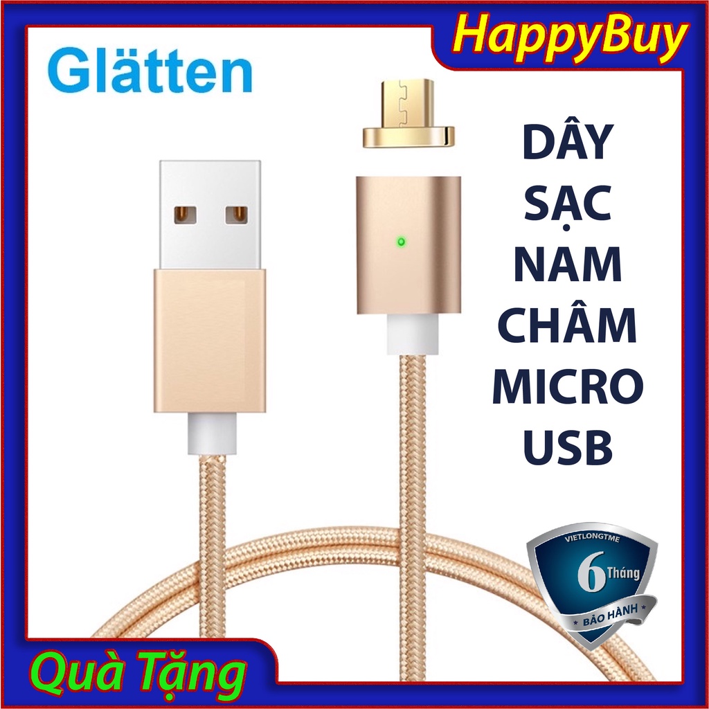 Dây sạc từ tính hít nam châm Glatten - hỗ trợ 1 cổng microUSB cho các máy Android (Nhiều màu)