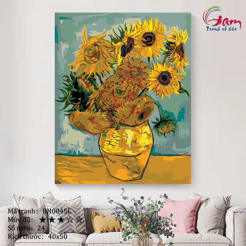 Tranh sơn dầu số hoá DIY tự vẽ - Mã BH0045L Hoa hướng dương Van Gogh