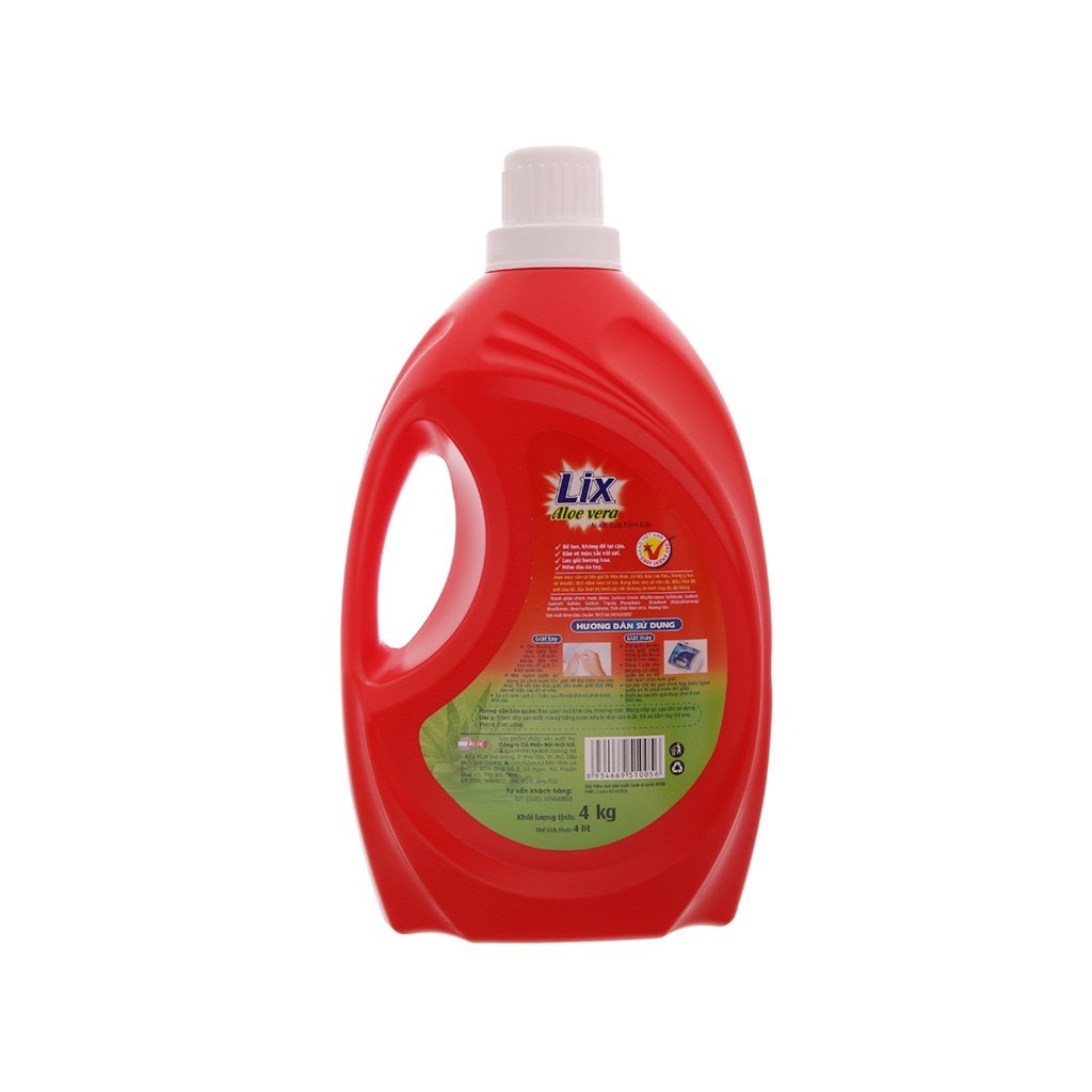 Nước giặt LIX Nha đam Aloe Vera bảo vệ da tay chai 3.8KG