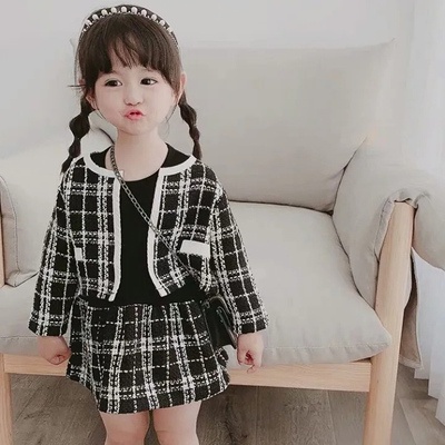 Bộ 2 món áo khoác cardigan tay dài + đầm xếp ly thời trang thu đông cho bé gái
