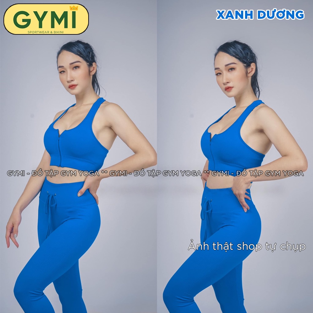 Set bộ đồ tập gym yoga nữ GYMI SET28 dáng Botee Flex gồm áo bra khoá kéo trước và quần legging chất dệt thun tăm