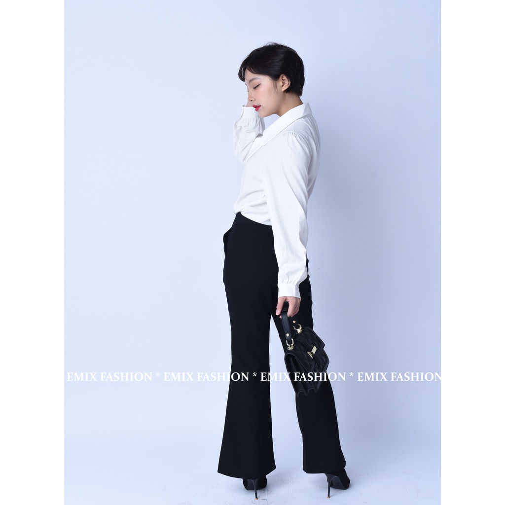 Quần tây nữ ống loe xẻ trước EMIX (màu đen), basic trousers, dáng dài, cạp thấp, ống ôm và loe, chất tuytxi đẹp 20266