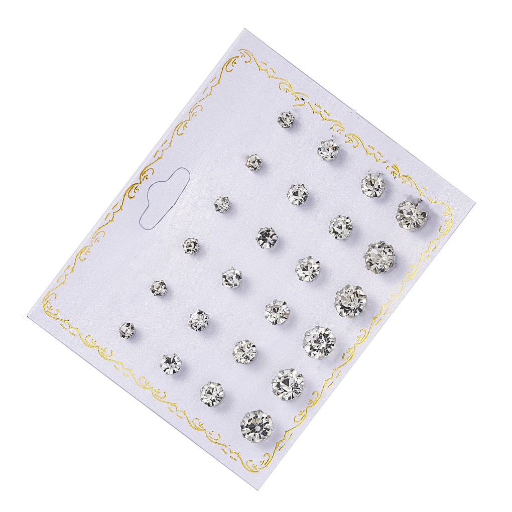 Set 12 cặp bông tai gắn đính hạt đá xinh xắn dành cho nữ