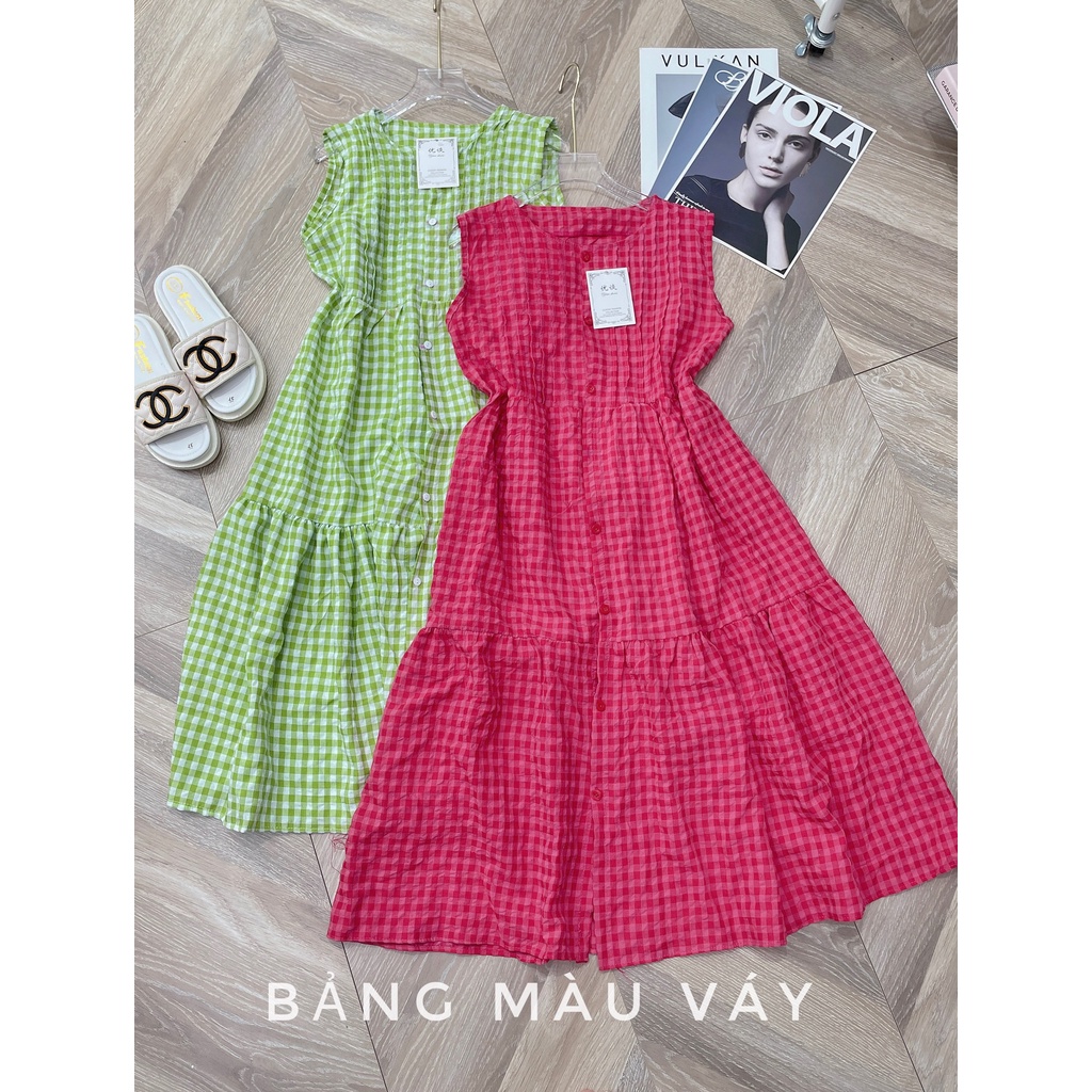 Váy Sát Nách Kẻ Caro Dáng Suông PEONYB Nữ [FREESHIP] Đầm midi dài kiểu bánh bèo tiểu thư hotgirl mặc đi biển hàn quốc