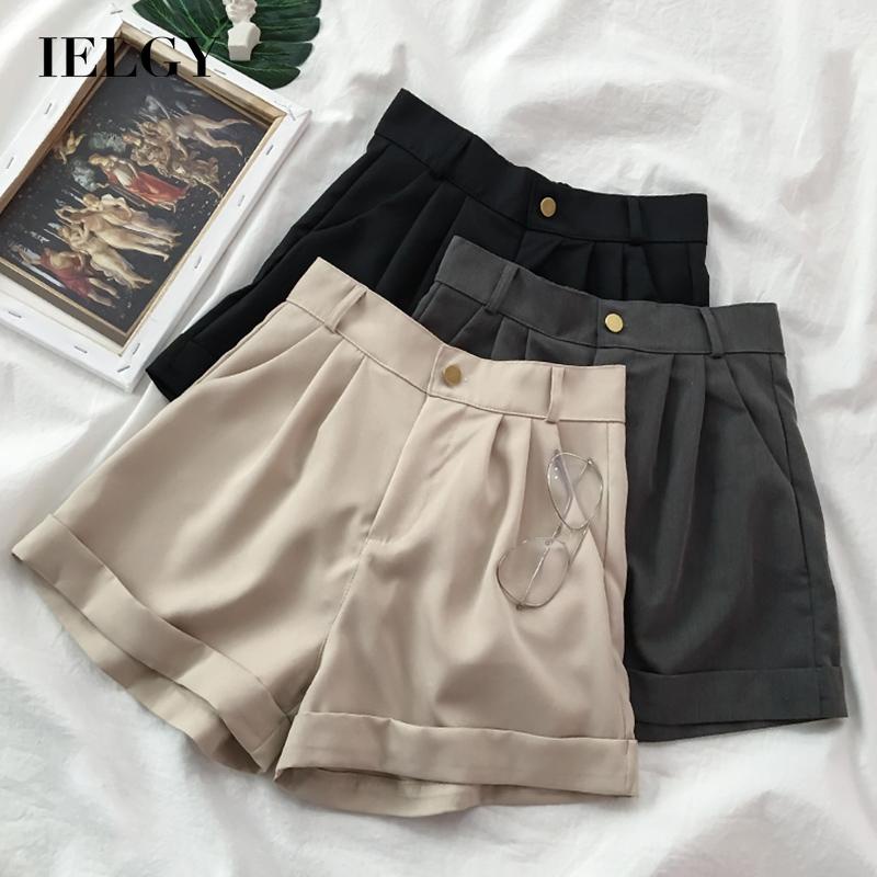 IELGYQuần Short Lưng Cao Dáng Rộng Màu Đen Phong Cách Nhật Bản Thời Trang Cho Nữ
